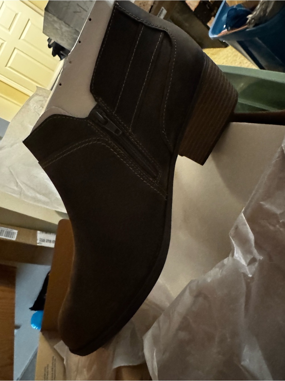 Womans Brown Suede Ankle Boot with Low Stacked Heel 11